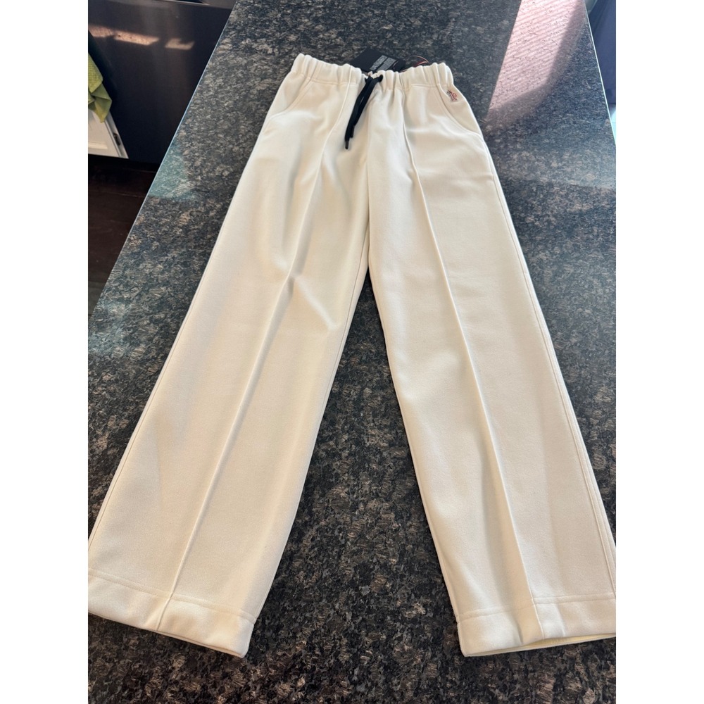 Moncler Grenoble Apres-Ski White Fleece Wide Leg Pants Small NEW